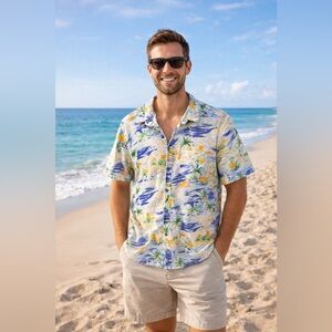 Benson mens button down Floral Hawaiian Shirt large EUC